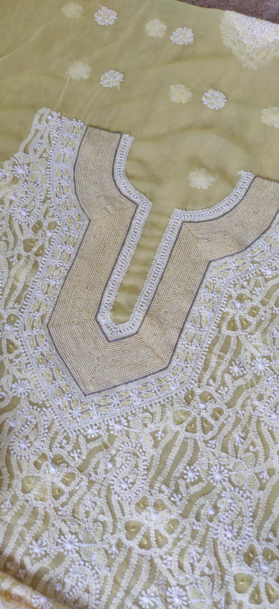 YellowPure Georgette Chikankari Kurta Fabric