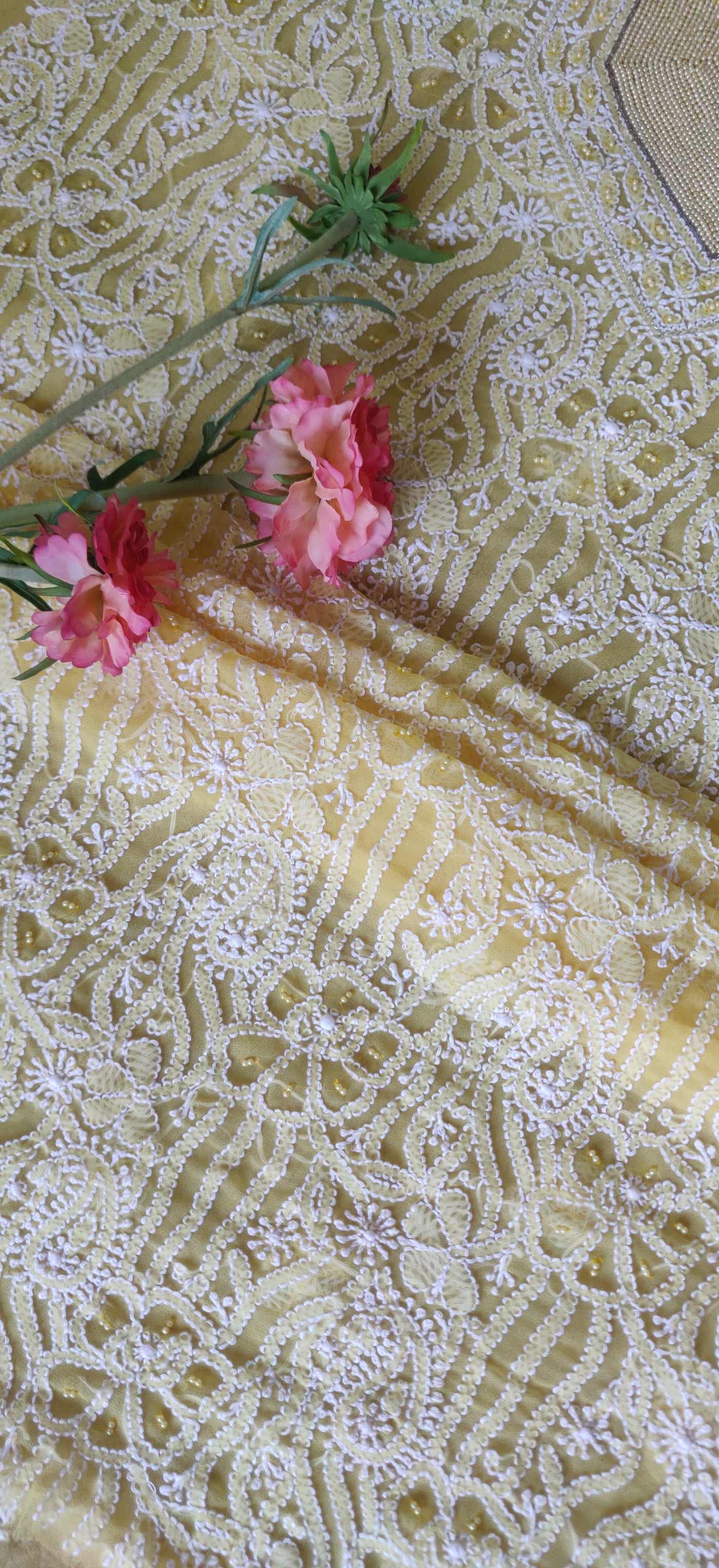 YellowPure Georgette Chikankari Kurta Fabric