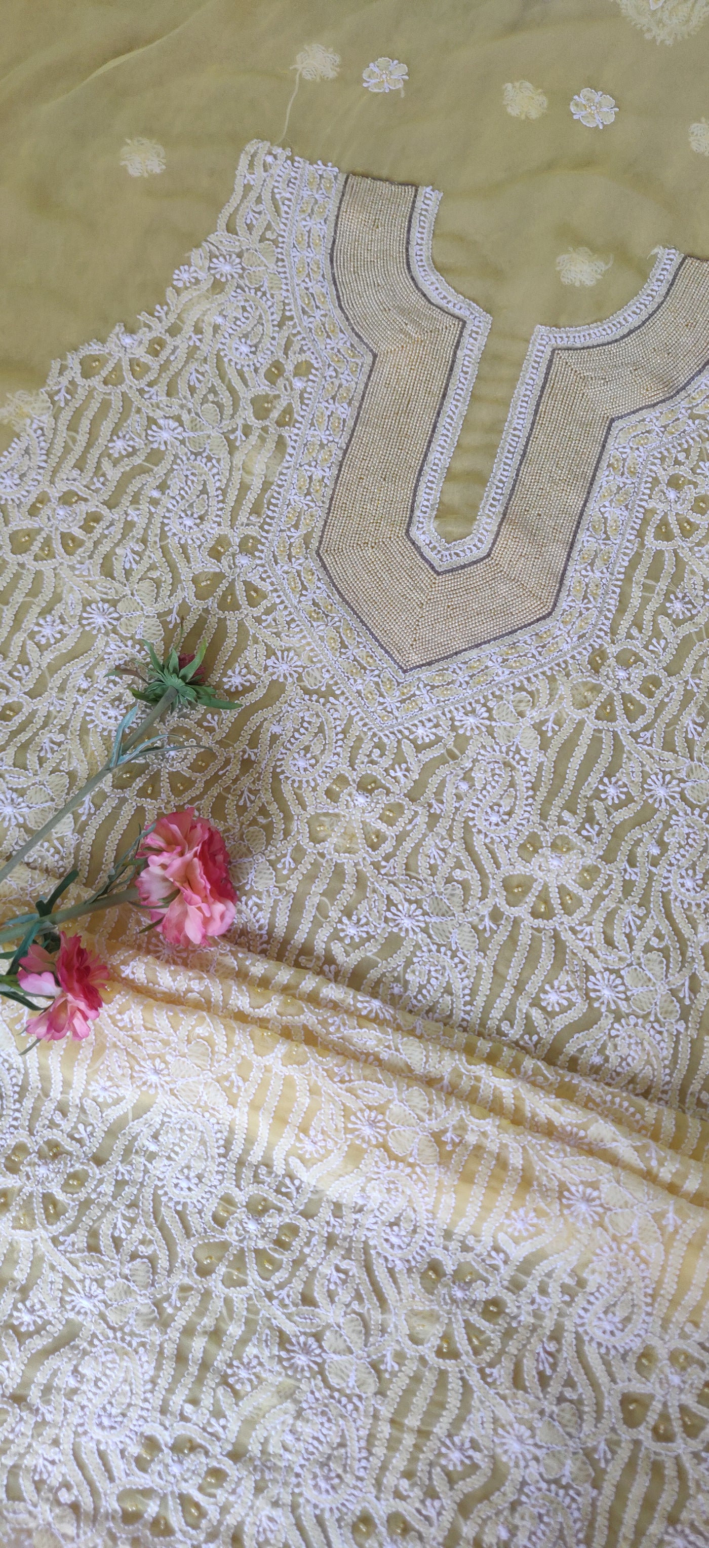 YellowPure Georgette Chikankari Kurta Fabric