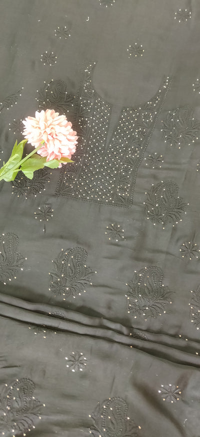 Black Cotton Chikankari Kurta Fabric