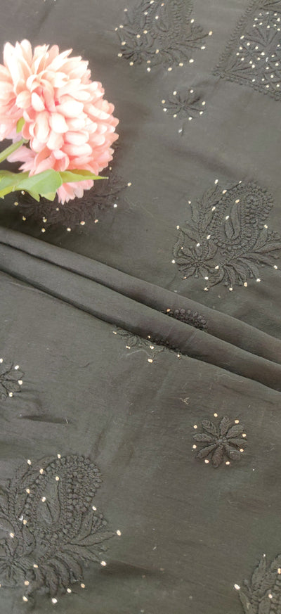 Black Cotton Chikankari Kurta Fabric