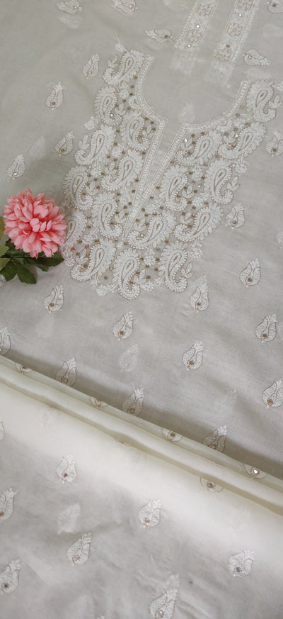 Off White Cotton Chikankari Kurta Fabric