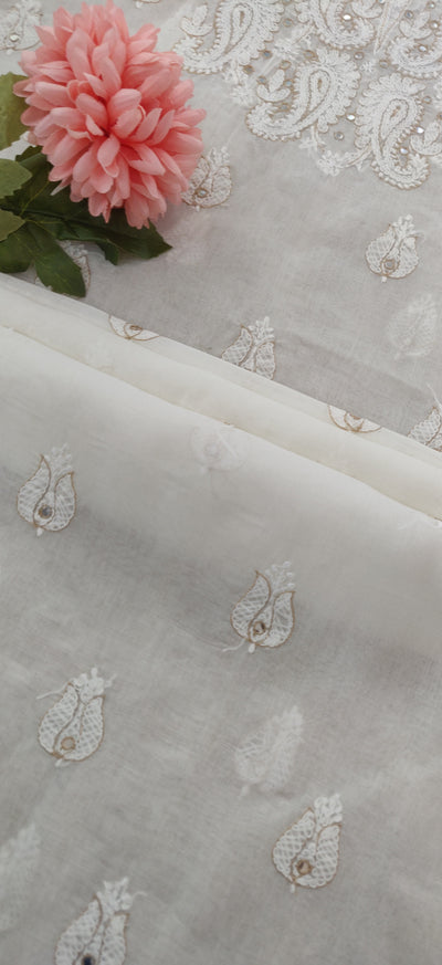 Off White Cotton Chikankari Kurta Fabric