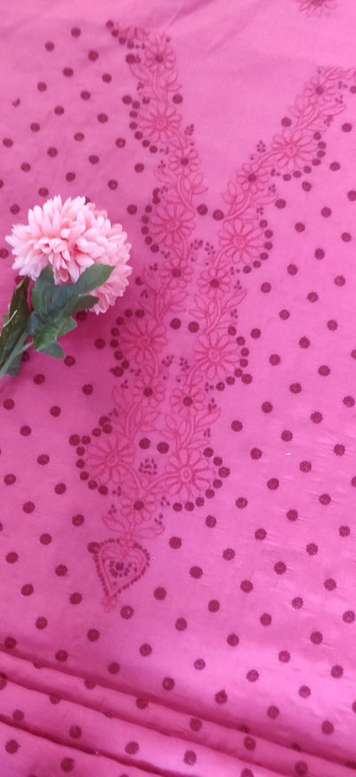 Dark Pink Cotton Chikankari Kurta Dupatta Fabric