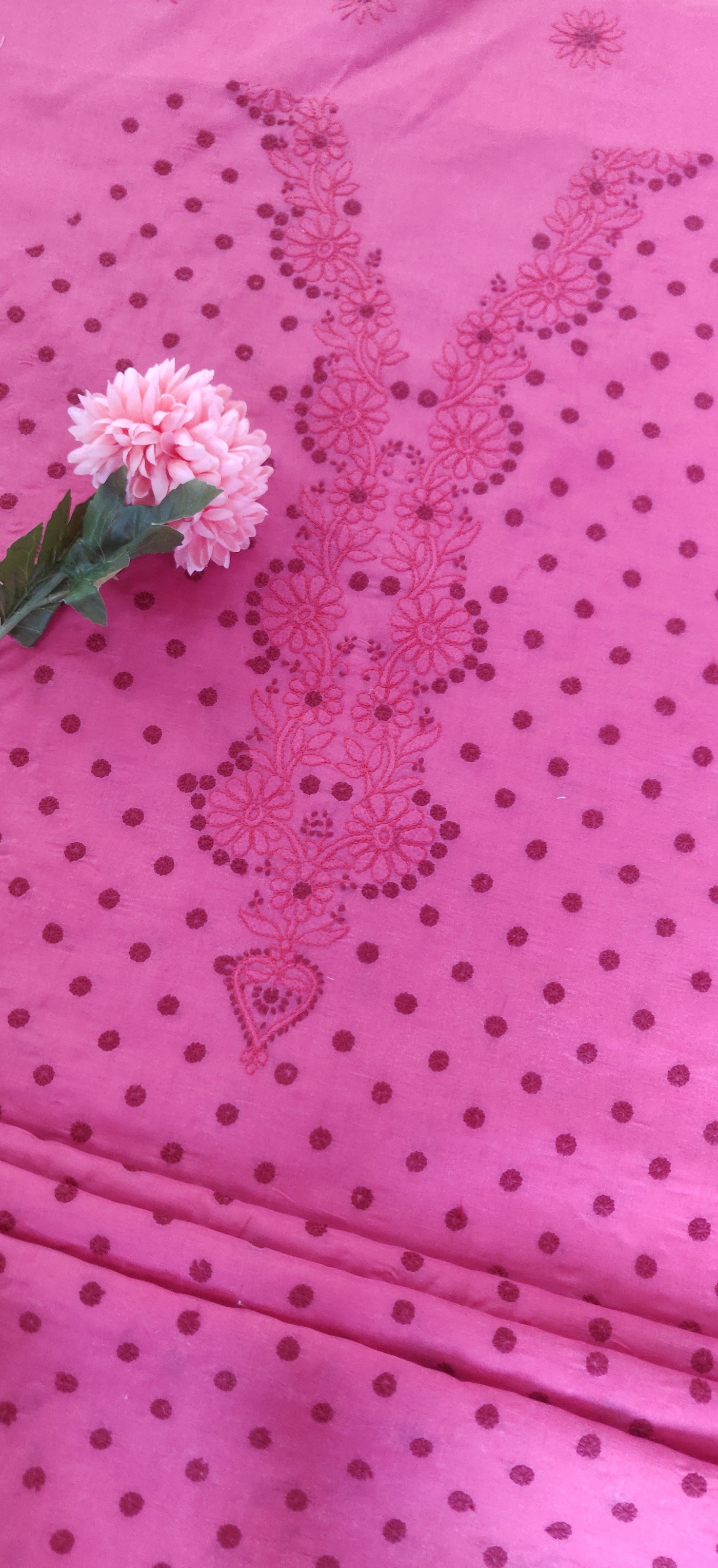 Dark Pink Cotton Chikankari Kurta Dupatta Fabric