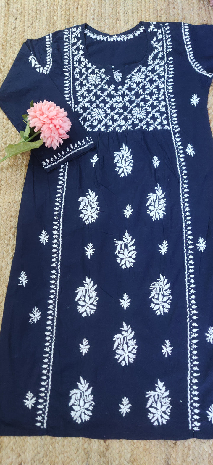 Navy Blue Cotton Chikankari Kurta