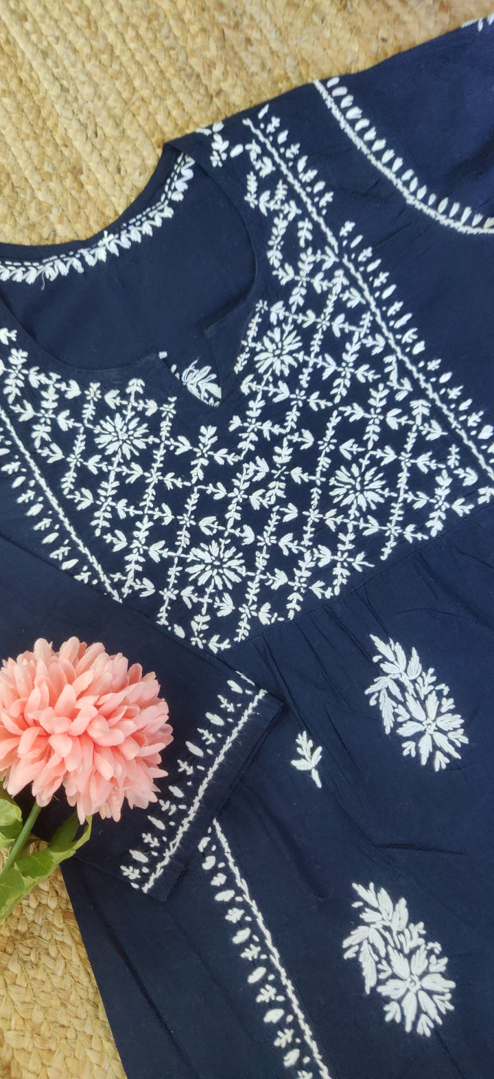 Navy Blue Cotton Chikankari Kurta