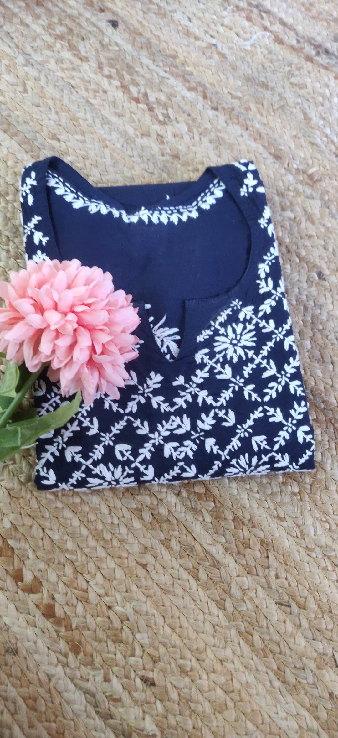 Navy Blue Cotton Chikankari Kurta