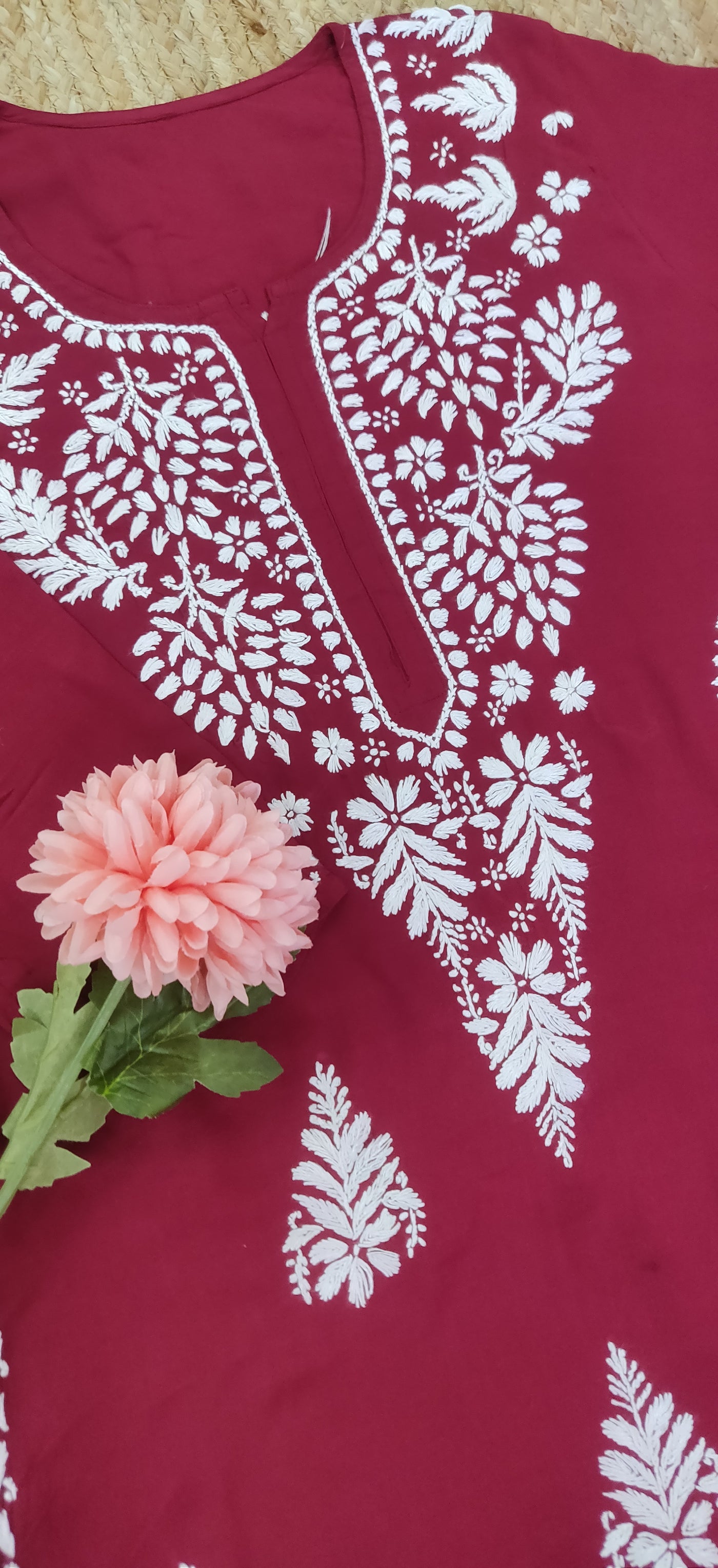 Maroon Modal Chikankari Kurta