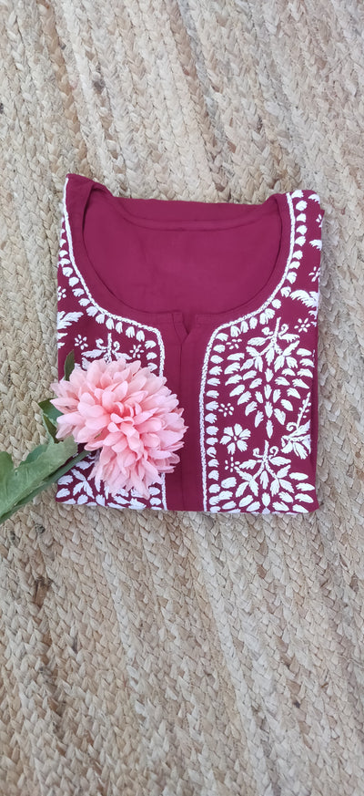 Maroon Modal Chikankari Kurta