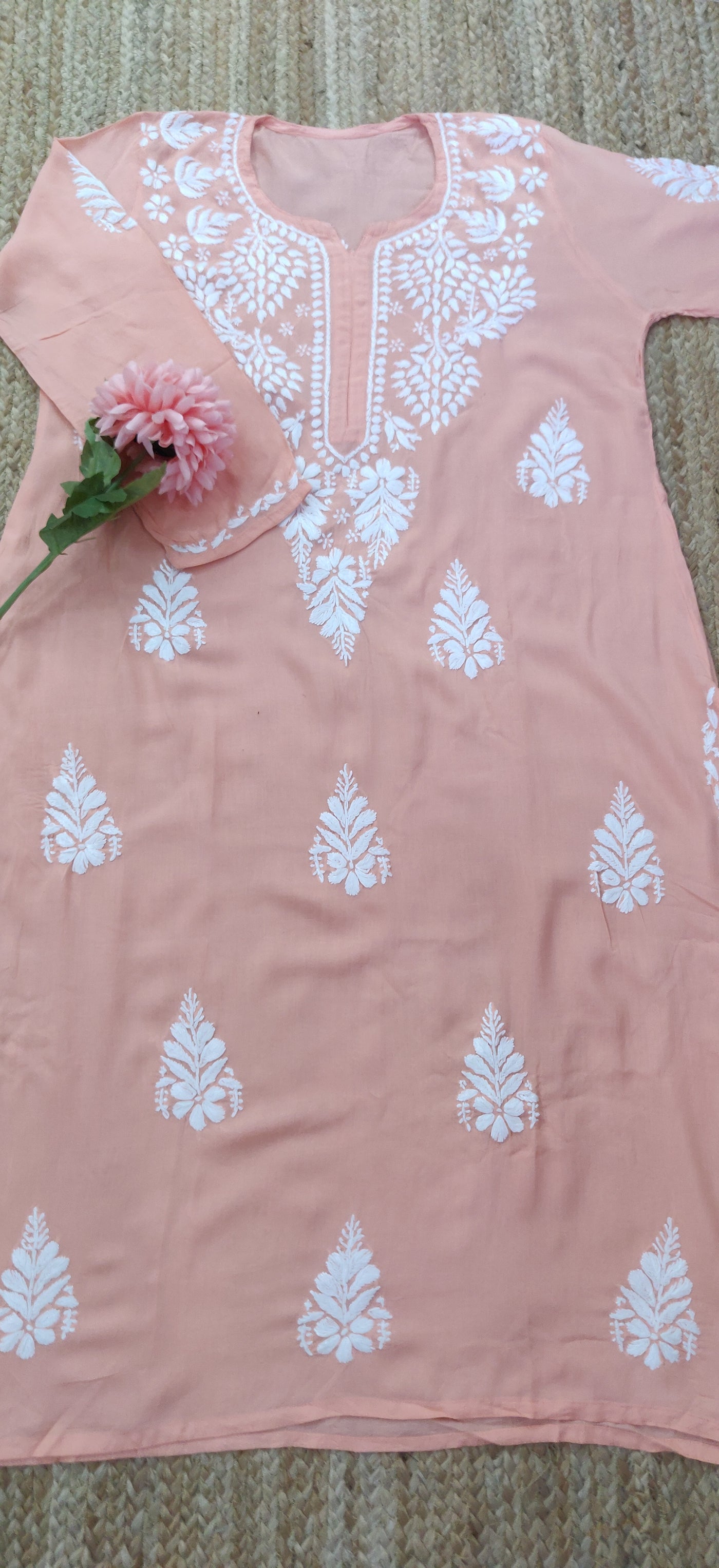 Peach Modal Chikankari Kurta