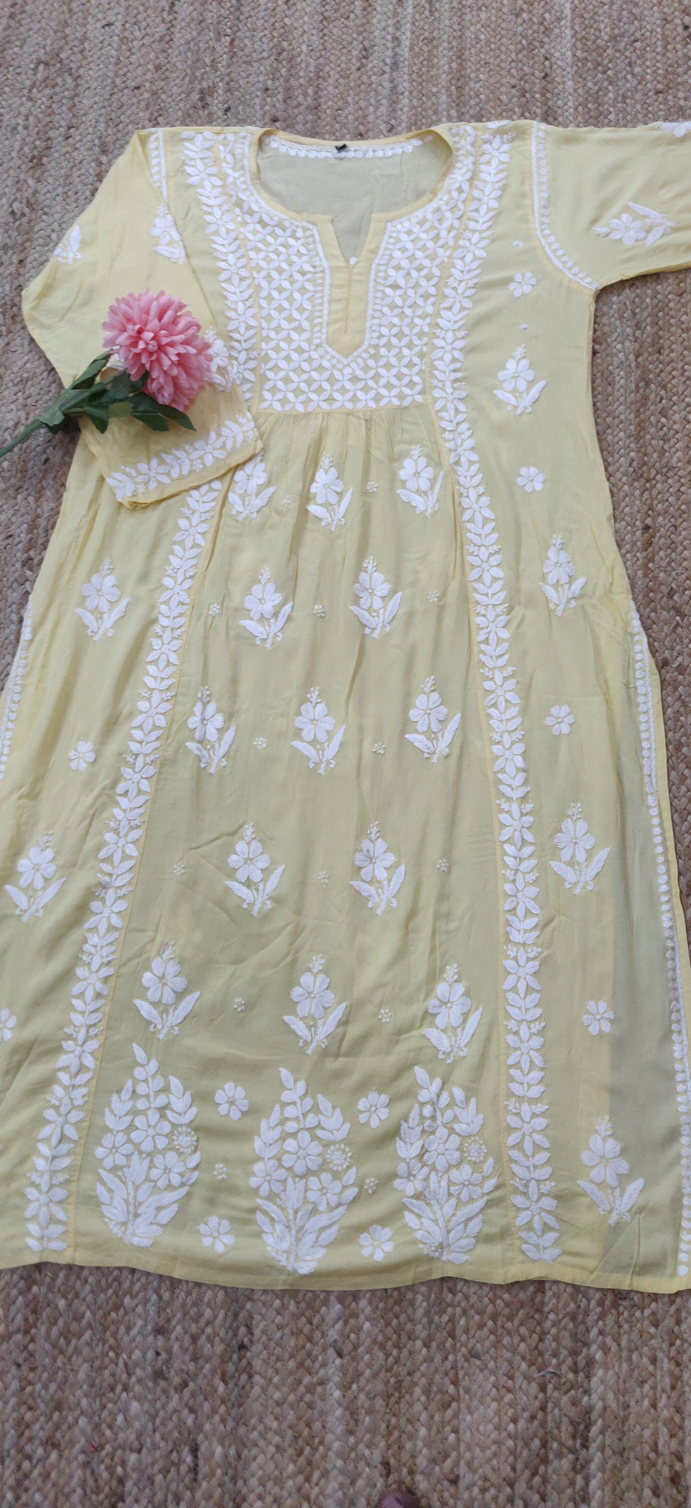 Light Yellow Modal Chikankari A- Line Kurta