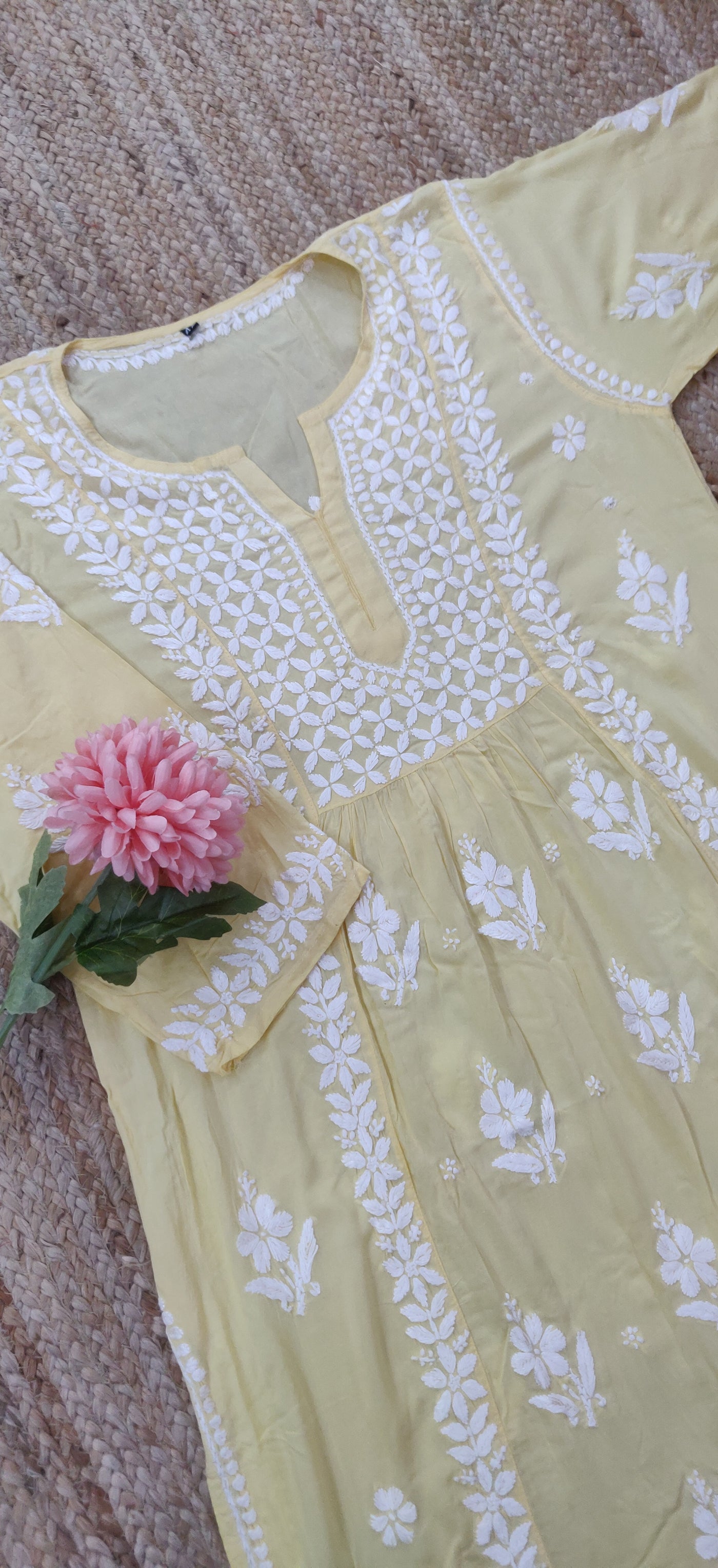 Light Yellow Modal Chikankari A- Line Kurta