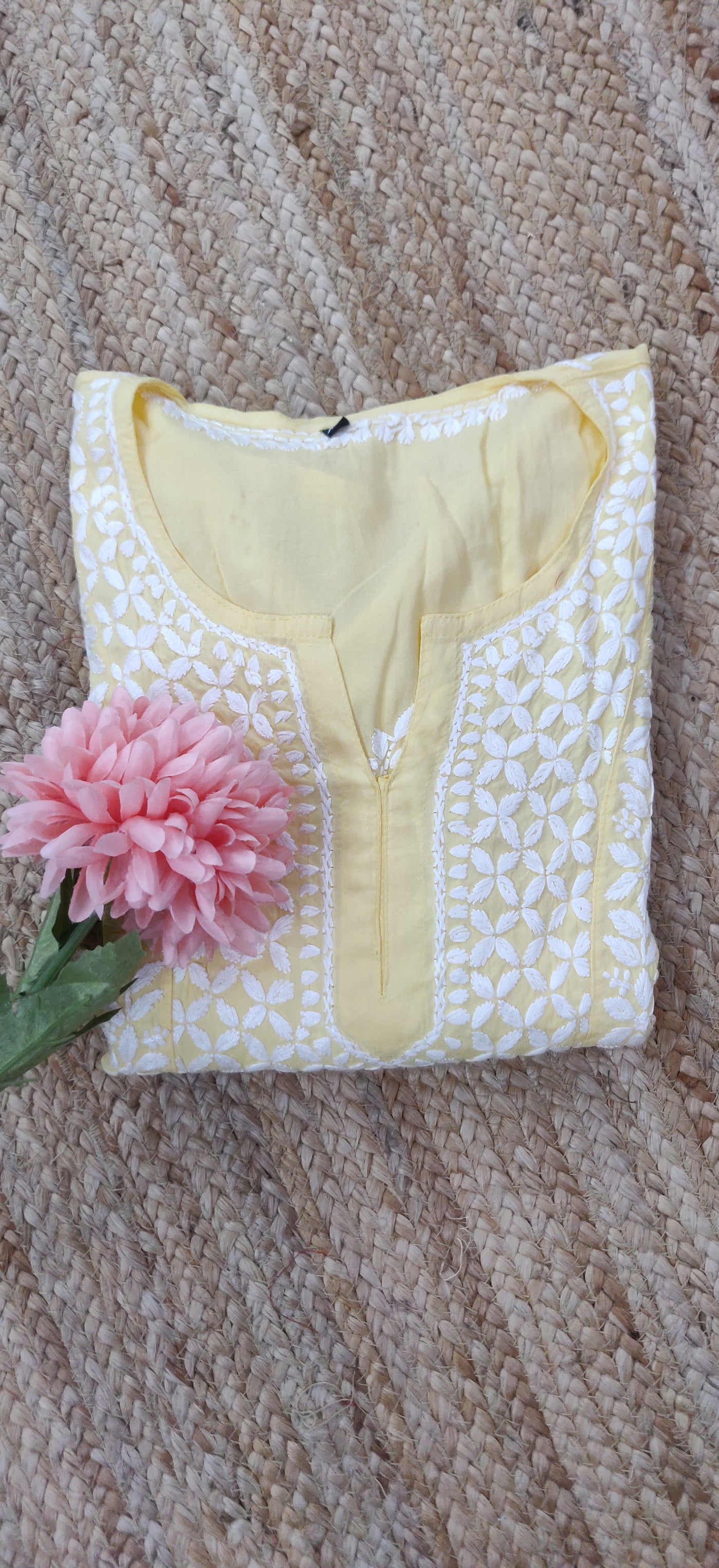 Light Yellow Modal Chikankari A- Line Kurta