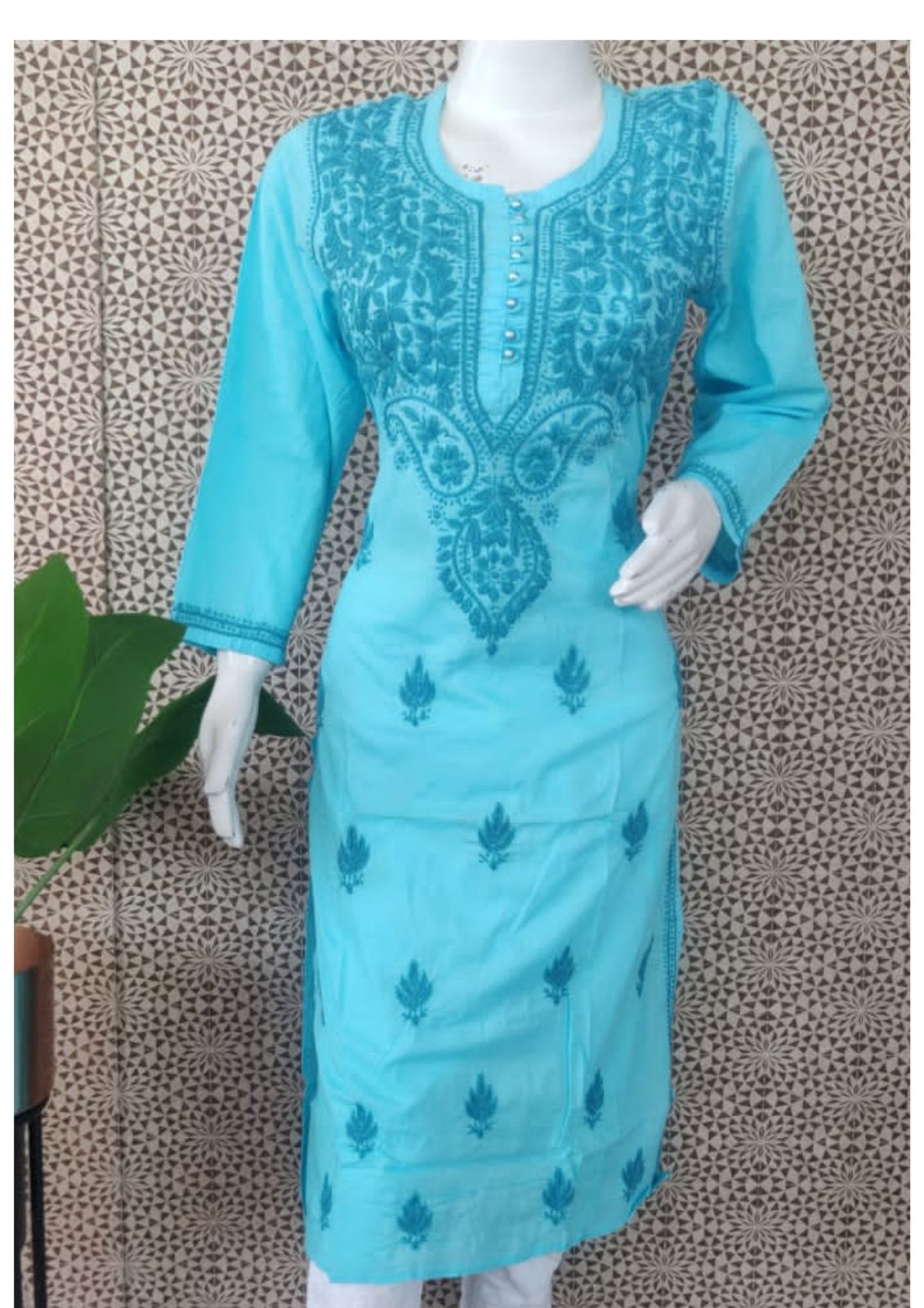 Blue Pure Cotton Chikankari Kurta