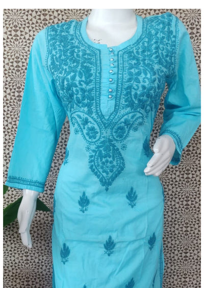 Blue Pure Cotton Chikankari Kurta