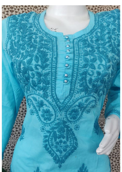 Blue Pure Cotton Chikankari Kurta