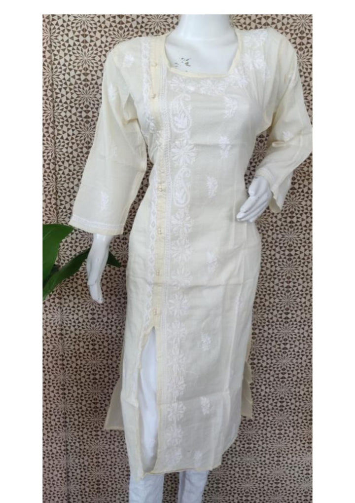 Beige Pure Cotton Chikankari Kurta