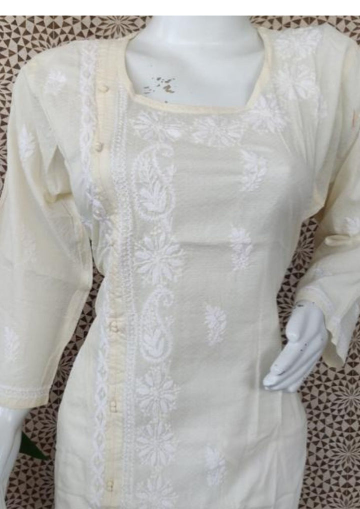 Beige Pure Cotton Chikankari Kurta