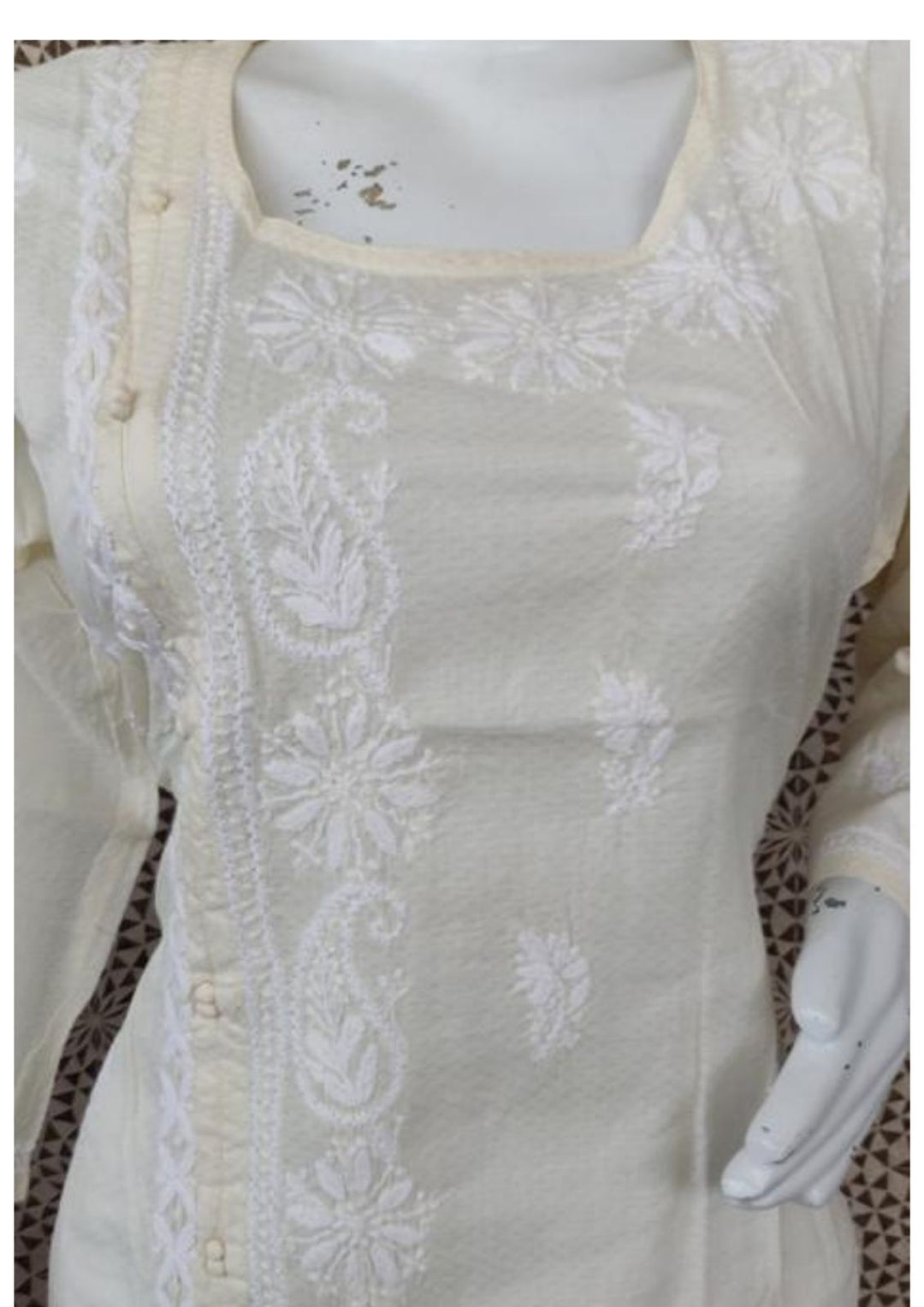 Beige Pure Cotton Chikankari Kurta