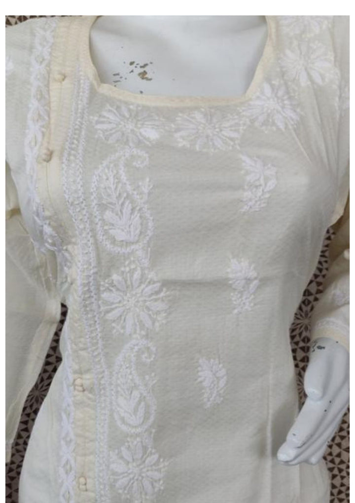 Beige Pure Cotton Chikankari Kurta