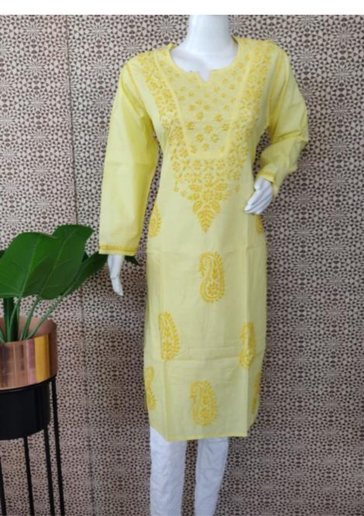 Light Yellow Pure Cotton Chikankari Kurta