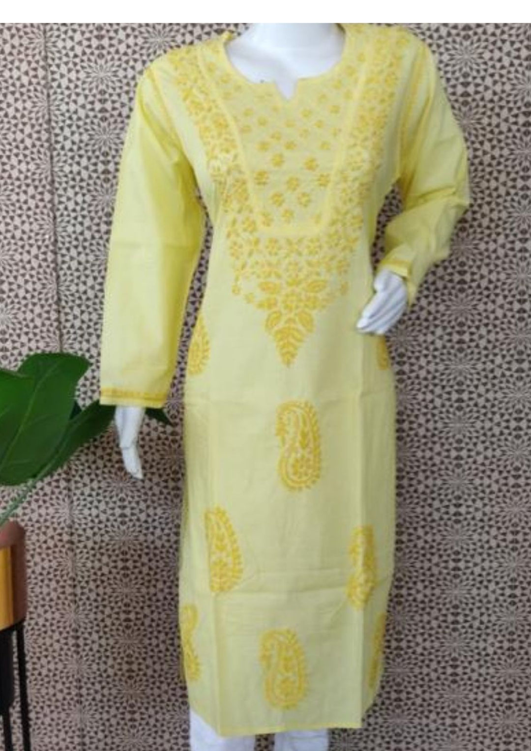 Light Yellow Pure Cotton Chikankari Kurta