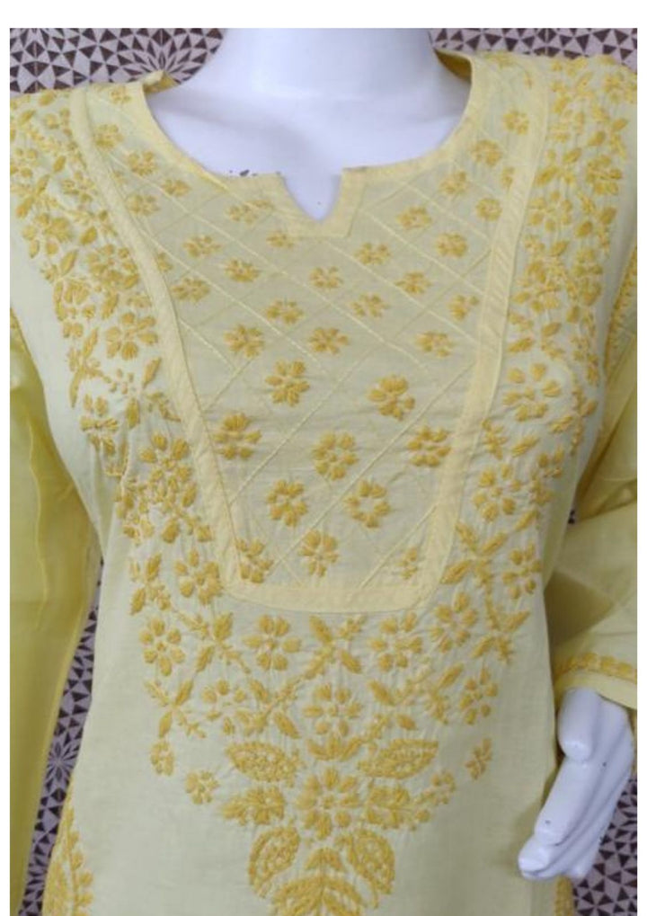 Light Yellow Pure Cotton Chikankari Kurta